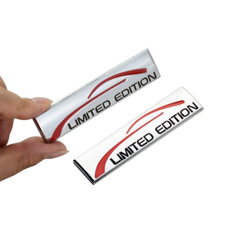 2Pc 3D Metal Limited Edition Logo Emblem Badge Auto Premium Badge Trunk Fender Rear Side Sport Decal Sticker Silver Black